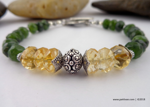 Jade, Citrine, Sterling and Pewter Bracelet