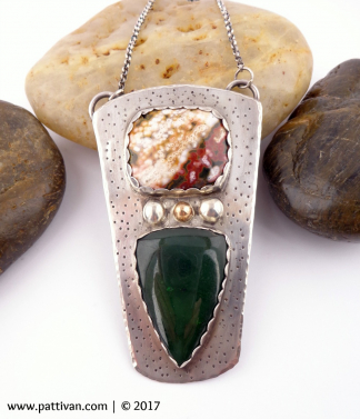 Jasper and Green Agate Sterling Pendant