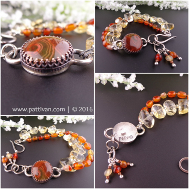 Jasper Citrine and Carnelian Mixed Metal Bracelet