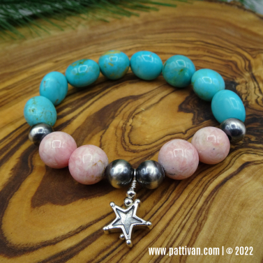 Kingman Turquoise and Rhodochrosite Stretch Bracelet