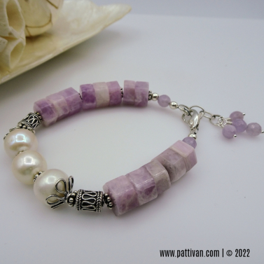 Kunzite, FW Pearl, and Amethyst Adjustable Bracelet