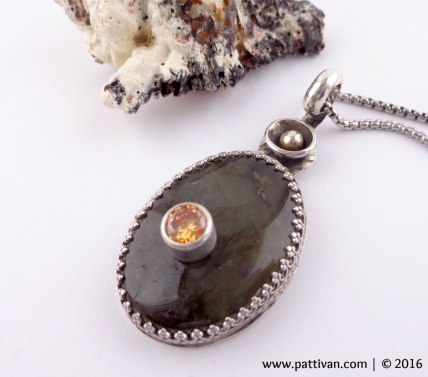 Stone on Stone - Labradorite and Cub Zirconia Sterling Necklace