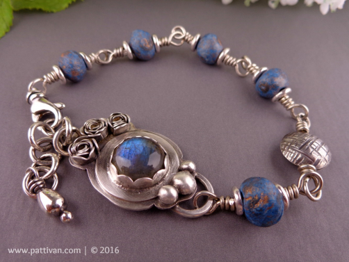 Sterling Bracelet with Labradorite and Artisan Ceramic Beads