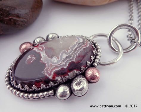 Laguna Lace Agate Pendant - Sterling Silver with Copper Accents