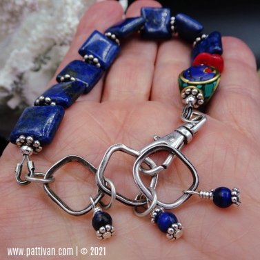 Lapis Bracelet with Handforged Sterling Extender Chain