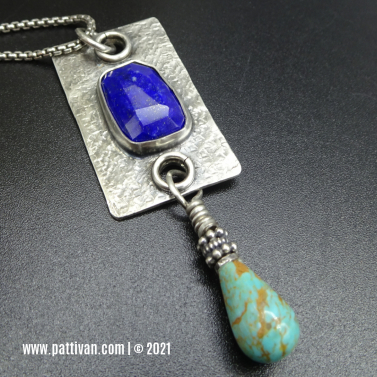 Lapis Lazuli and Turquoise Drop Pendant Necklace