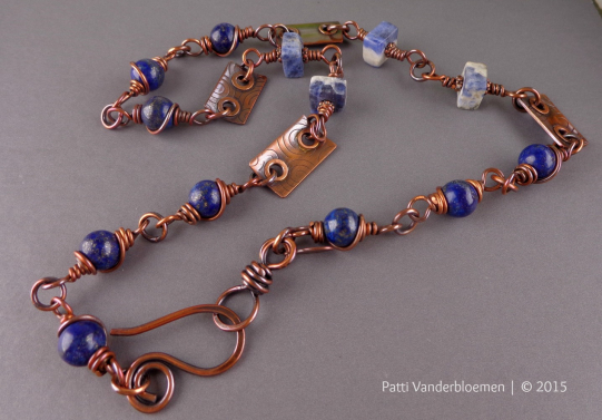 Lapis Lazuli, Soderlite, and Textured Copper Necklace