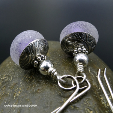 Lavender Artisan Glass and Hand Forged Sterling Earrings