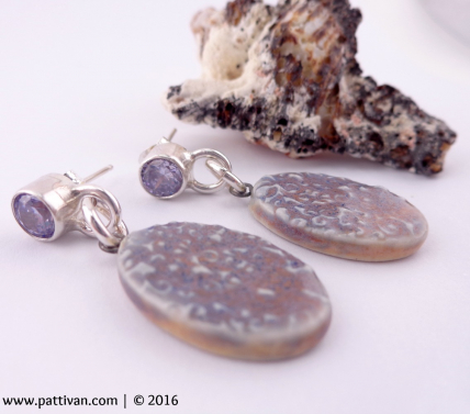 Lavender CZs and Artisan Porcelain Charm Earrings