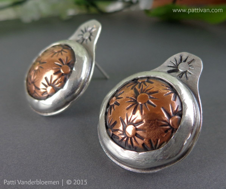 Mixed Metal Copper and Sterling Post Earrings