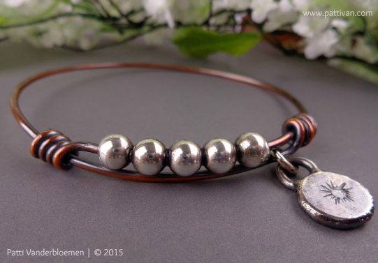 Mixed Metal Bangle with Handcrafted Sterling Charm