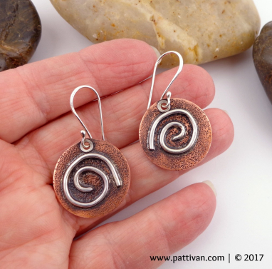 Mixed Metal Copper and Sterling Disc Earrings