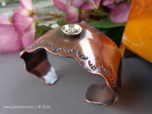 Mixed Metal Stamped Copper Bangle with Sterling Silver Accents