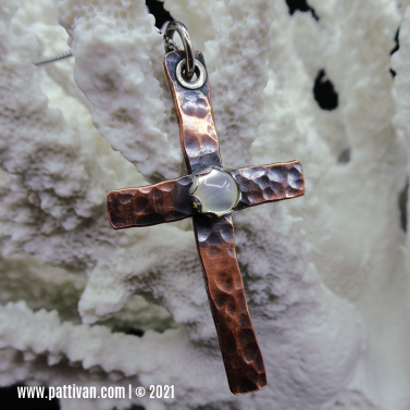 Mixed Metal Cross Pendant with Mother of Pearl