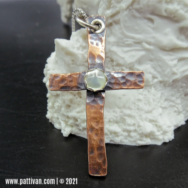 Mixed Metal Cross Pendant with Mother of Pearl