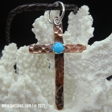 Mixed Metal Cross Pendant with Sleeping Beauty Turquoise