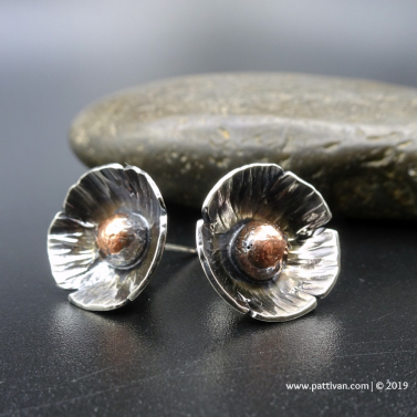 Silver and Copper Flower Bud Earrings