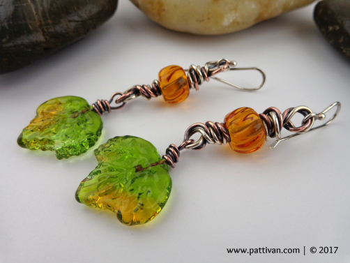 Artisan Glass Leaves and Mixed Metal Earrings