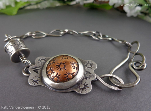 Mixed Metal - Hand Stamped, Fine Silver Set Bracelet with Handcrafted Bead and Chain