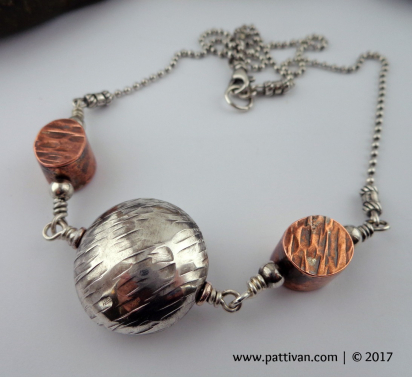 Mixed Metal Copper and Silver Hollow Beads Necklace