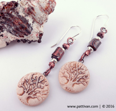 Mixed Metal and Artisan Porcelain Tree of Life Earrings