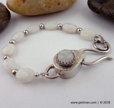 Moonstone and Sterling Silver Hollow Box Clasp Bracelet