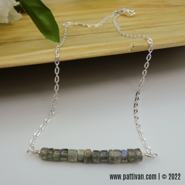 Labradorite Sterling Silver Bar Necklace