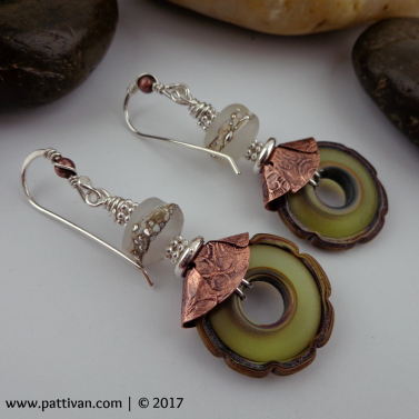 Olive Artisan Glass and Mixed Metal Earrings