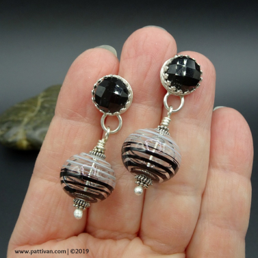 Onyx and Artisan Glass Drop Earrings