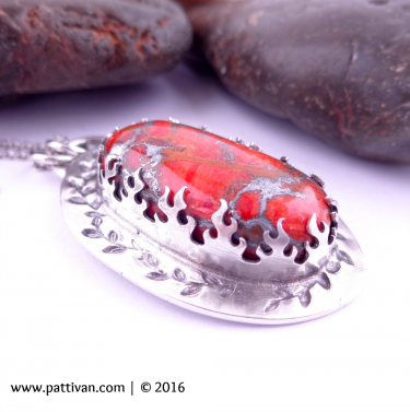 Orange Mojave Coral and Sterling Pendant Necklace