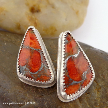 Orange Mojave Coral and Sterling Silver Post Style Earrings