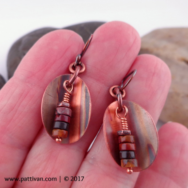 Patinated Copper and Red Jasper Earrings