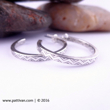 Chevron Pattern Sterling Silver Hoops