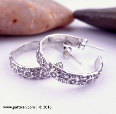 Patterned Sterling Silver Hoops