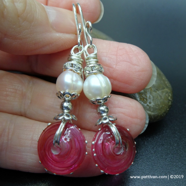 Artisan Glass and Pearl Sterling Silver Earrings