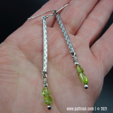 Peridot Pebbles and Textured Sterling Silver Earrings