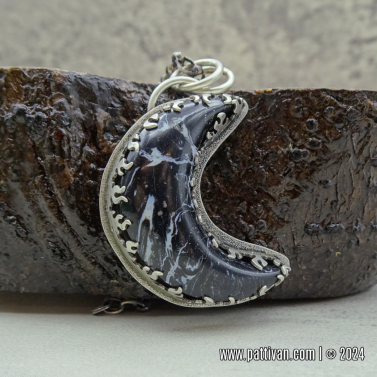 Lunar - Petrified Black Palm Crescent and Sterling Silver Necklace