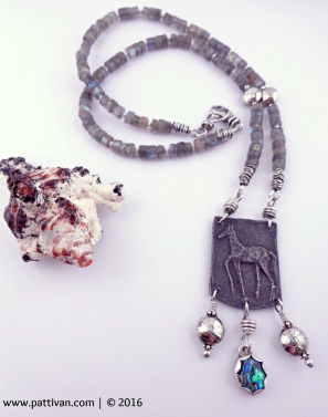 Artisan Pewter Horse Pendant with Labradorite and Handmade Sterling Beads Artisan Pewter Horse Pendant with Labradorite and Handmade Sterling Beads