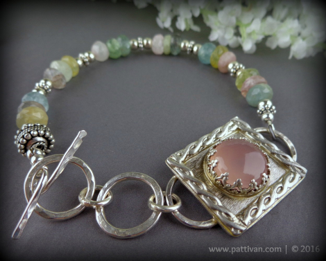 Pink Chalcedony and Aquamarine Sterling Bracelet