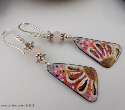 Pink Quartz and Artisan Enameled Charm Earrings