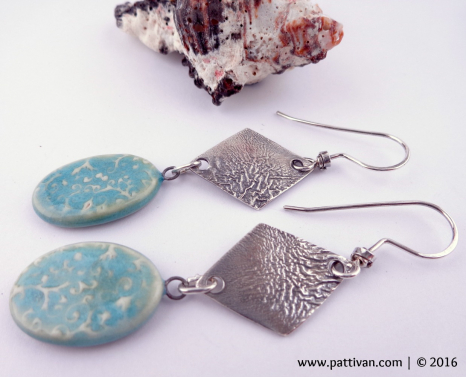 Artisan Porcelain and Reticulated Silver Earrings
