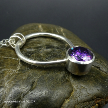 Purple Cubic Zirconia and Sterling Silver Pendant