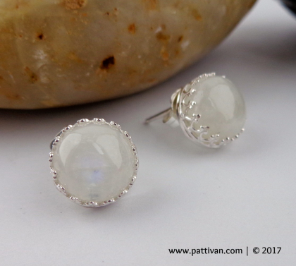 Rainbow Moonstone and Sterling Silver Studs