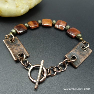 Red Tiger Eye with Pyrite and Copper Bracelet