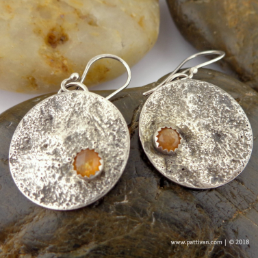 Reticulated Sterling Silver and Golden Moonstone Earrings