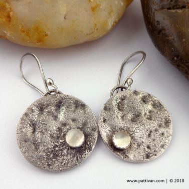 Reticulated Silver and White Moonstone Earrings