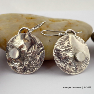 Reticulated Sterling Silver and Moonstone Earrings