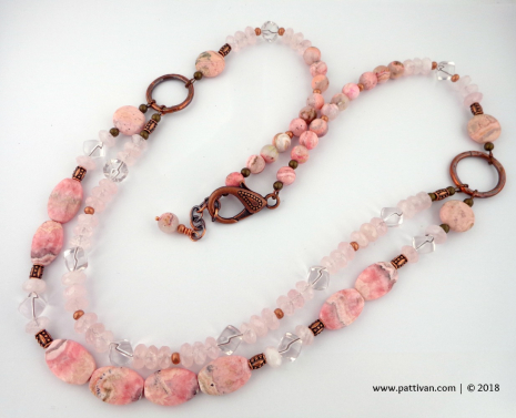 Rrhodocrosite with Rose and Pink Quartz Necklace_