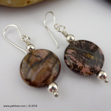 Rhodonite Gemstone and Sterling Silver Earrings