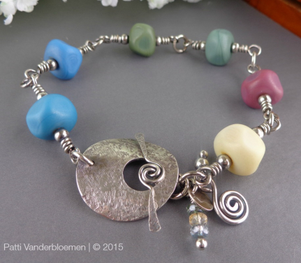 Rich Pastel Artisan Glass and Sterling Silver Bracelet